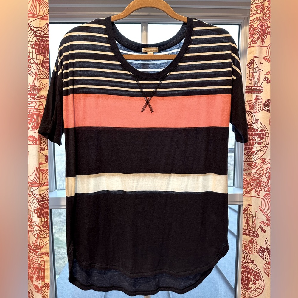 Gap Navy Blue and Coral Striped Shirt
